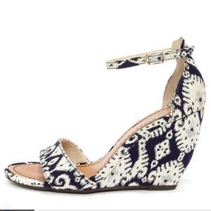 Seychelles Thyme Navy Print Ankle Strap Wedges Women’s Size 7